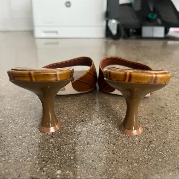 Brown Croc-Embossed Slide Sandal Mule - Picture 3 of 7